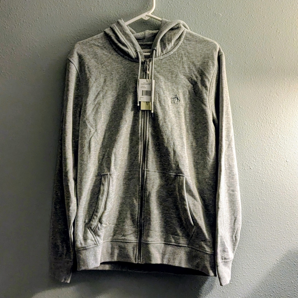 Men's Original Penguin Heather Gray Zip-Up Hoodie - Medium